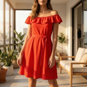 Monteau Los Angeles Orange Off-Shoulder Dress | XS | NWT Summer Cocktail‎ Dress